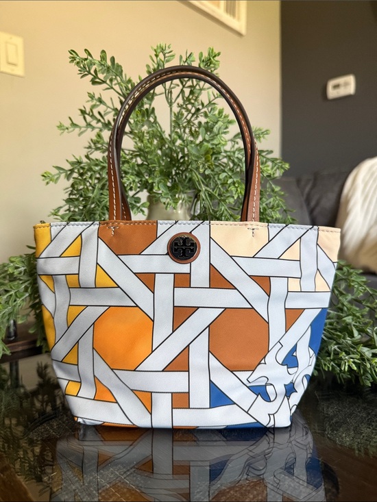 Tory Burch Handbags - Tory Burch Orange, Yellow, Blue & Tan Woven-Pattern Canvas Tote